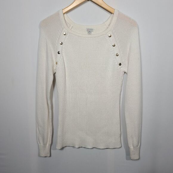 Guess White Sweater With Buttons on Sleeve - Picture 3 of 11
